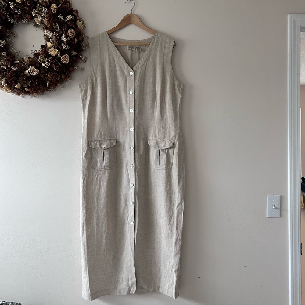 VINTAGE | Button-Down Sleeveless Linen Maxi Dress By St. John’s Bay